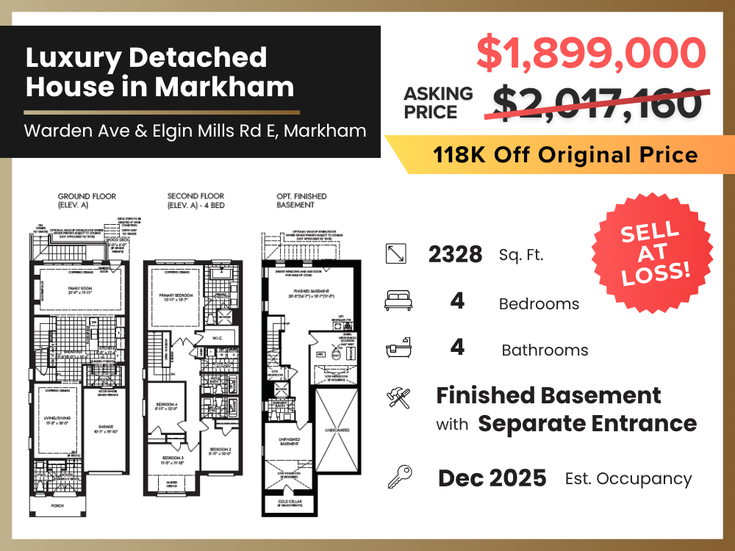 4-Bed & 4-Bath Detached House in Markham   --   197 Leslie Richards St - Markham/Rural Markham