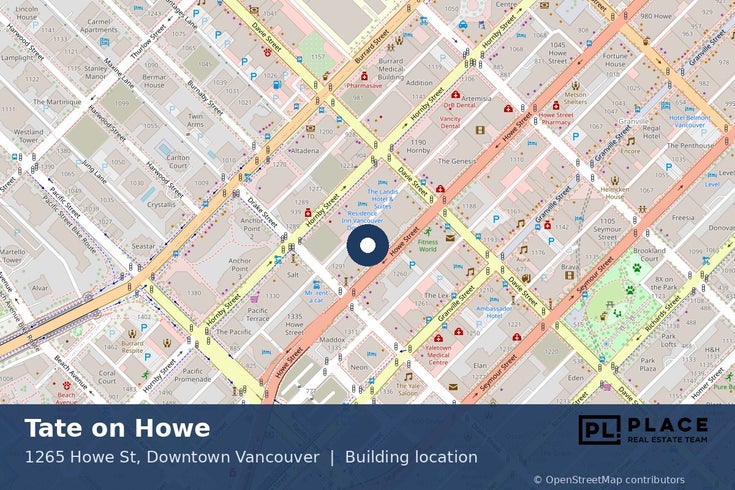 Tate on Howe - 1265 Howe St, Downtown Vancouver - Location Map