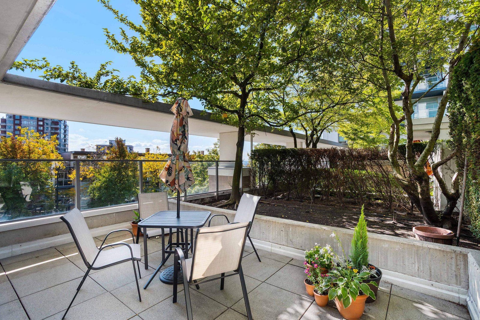 Private patio at 306 - 158 W 13th Street, our featured Central Lonsdale listing