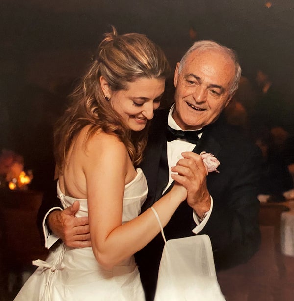 Photo of Francesca Slocombe and her father Joseph, dancing at her wedding