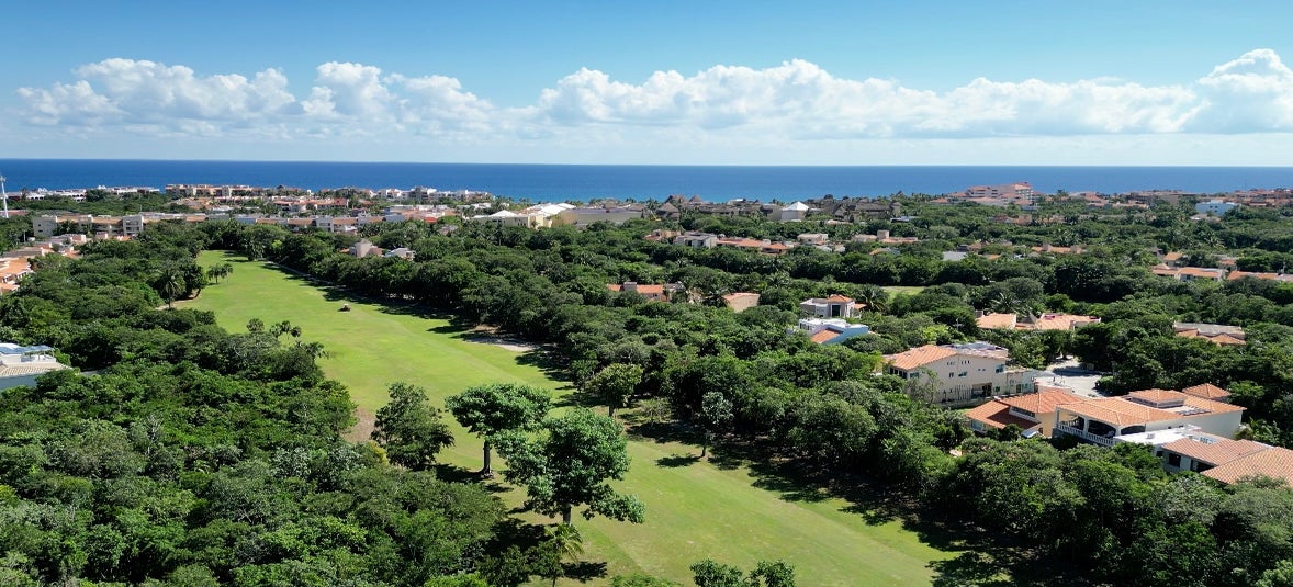 Birds view golf course and marina Puerto Aventuras