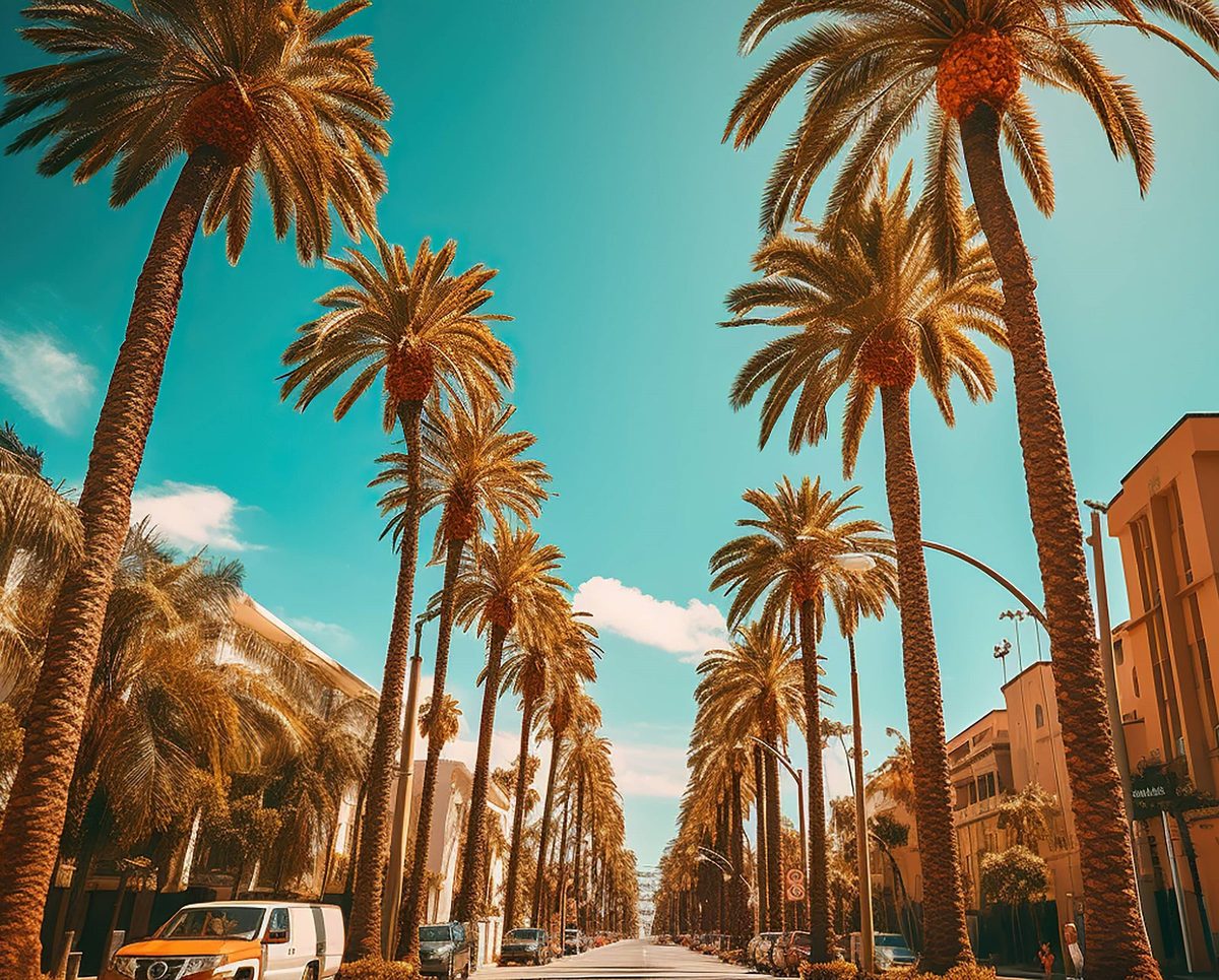 Palm-lined residential street in Los Angeles