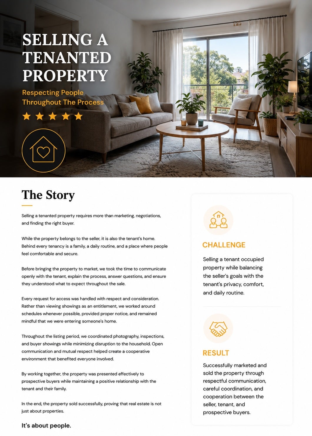Selling a tenant occupied property success story, helping a homeowner successfully sell while respecting tenant rights and legal obligations.