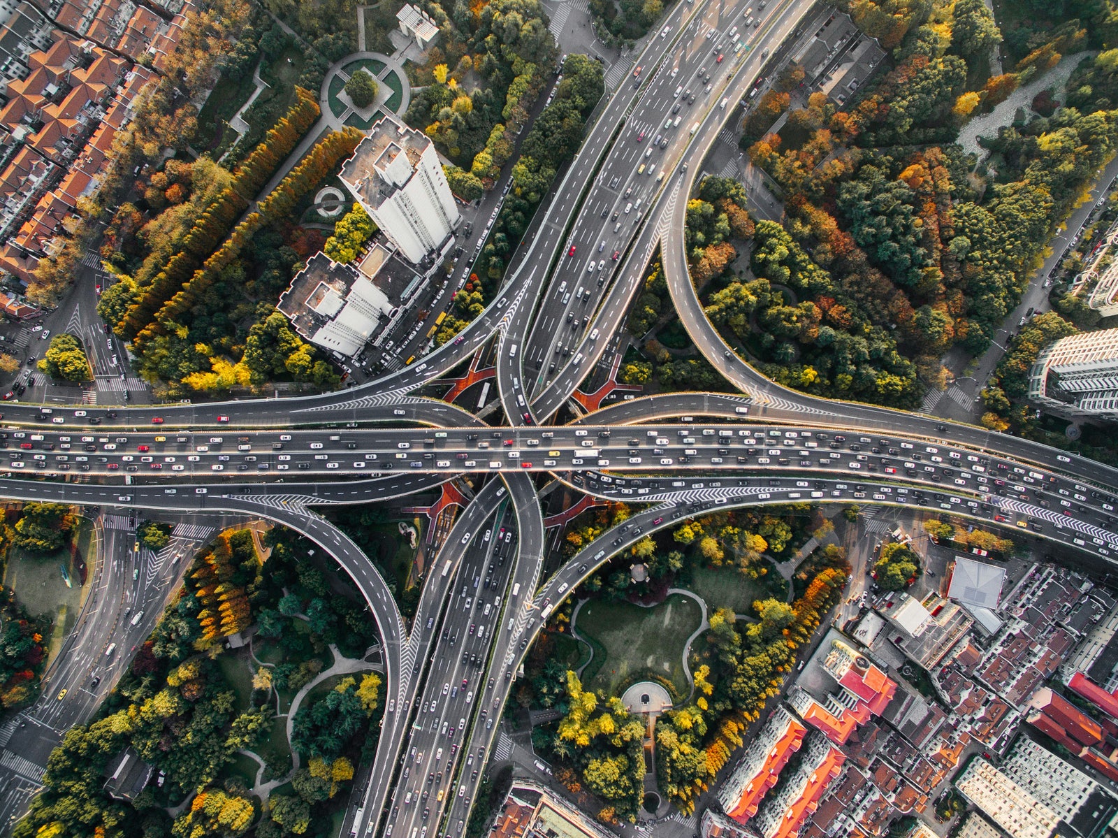 Major highway interchange representing the transportation infrastructure needed to support growing communities.