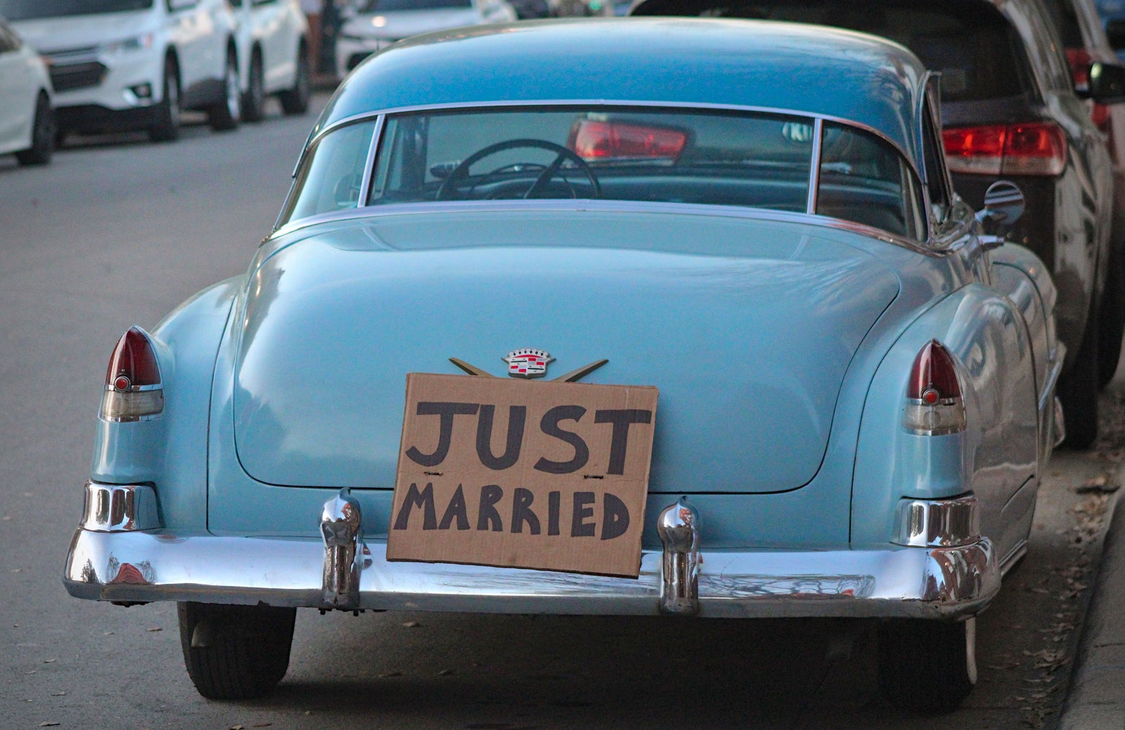Vintage wedding car with a Just Married