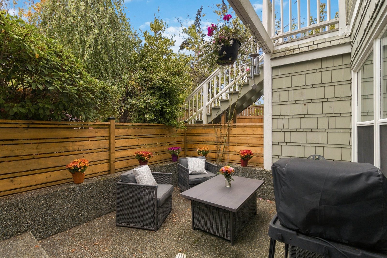 Private fenced south facing patio at a Fernwood townhouse in Victoria BC