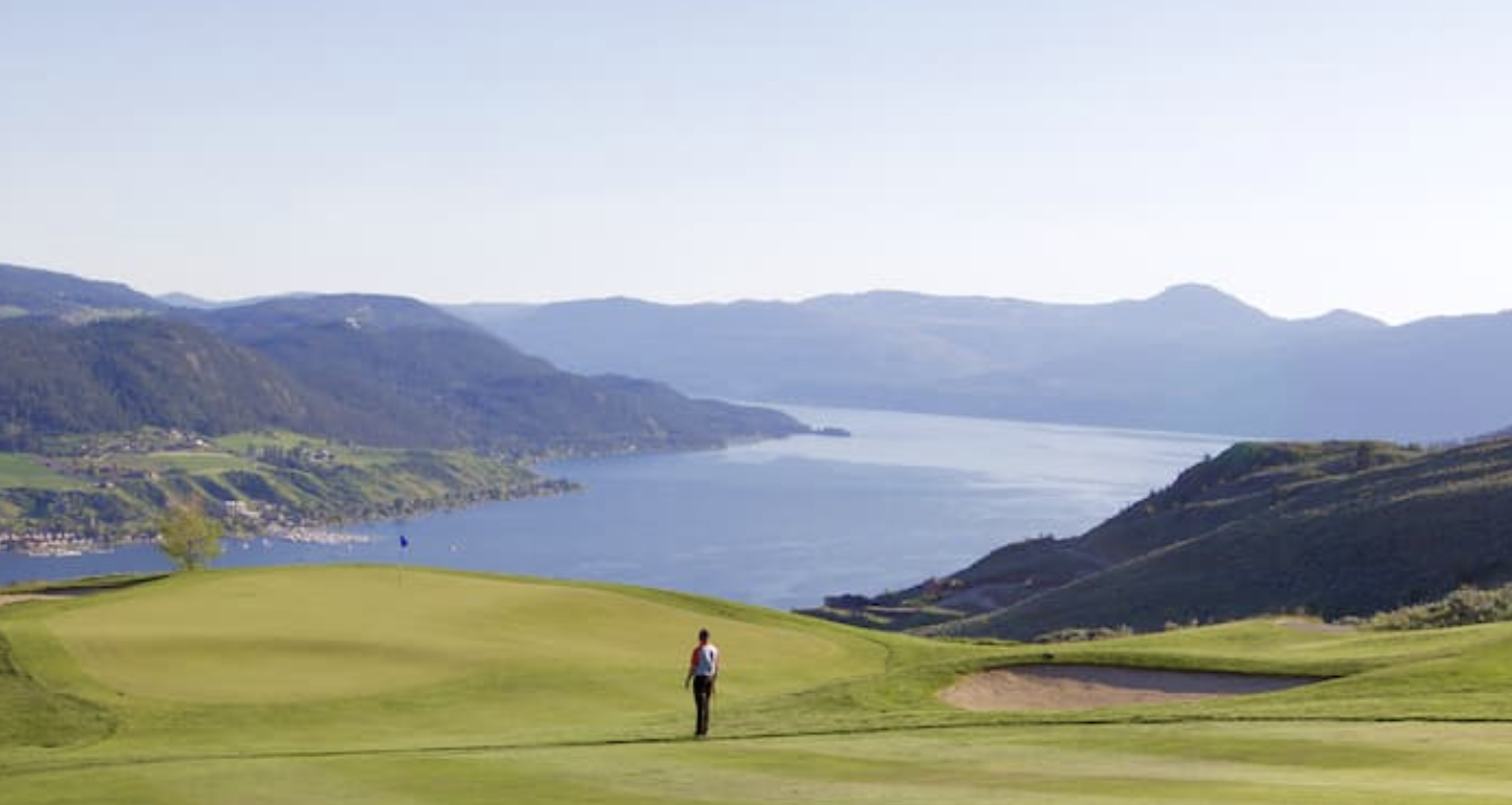 Aerial view of The Rise golf course community in Vernon, BC