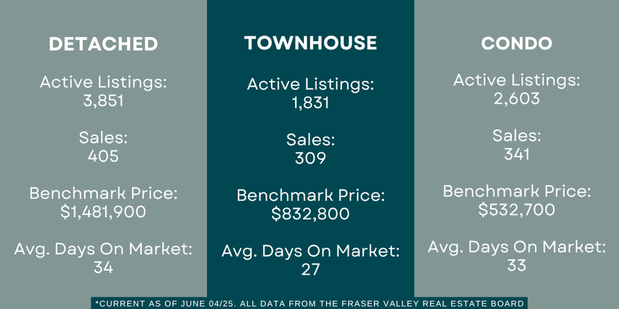 Infographic showing Fraser Valley real estate sales trends in May 2025