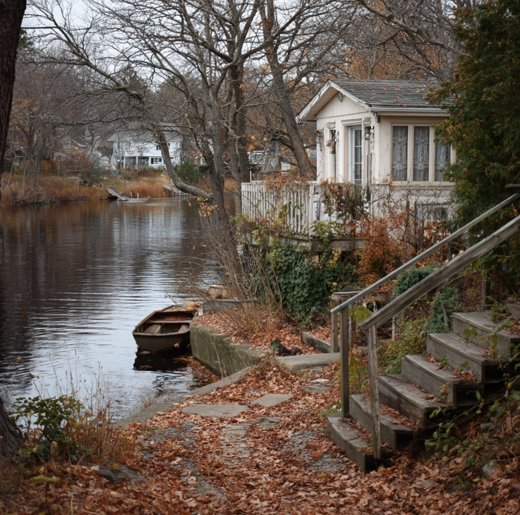 Trees losing their leaves in fall making it easier to see the surrounding properties.