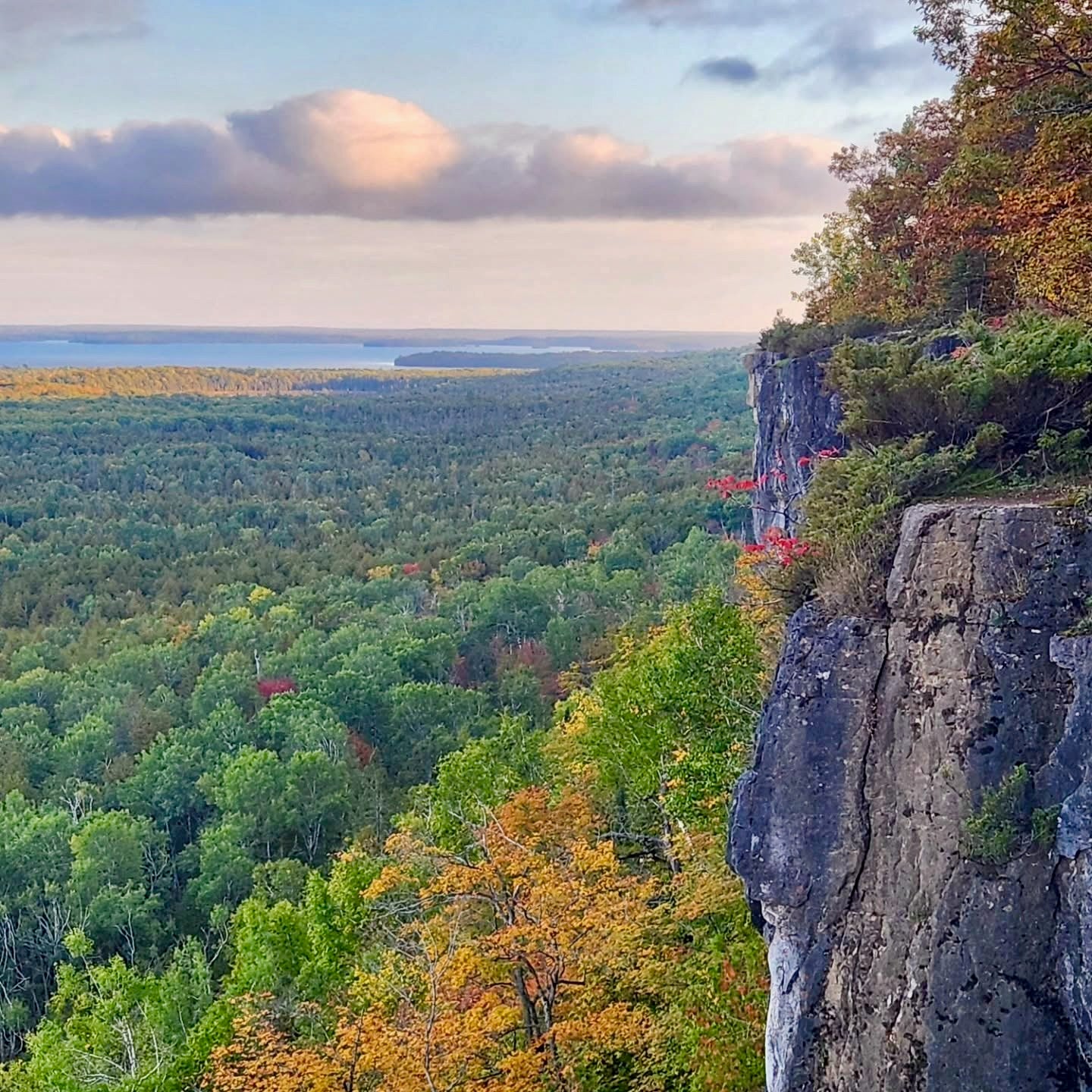 Aerial view of the Cup and Saucer Hiking Trail Lookout on Manitoulin Island