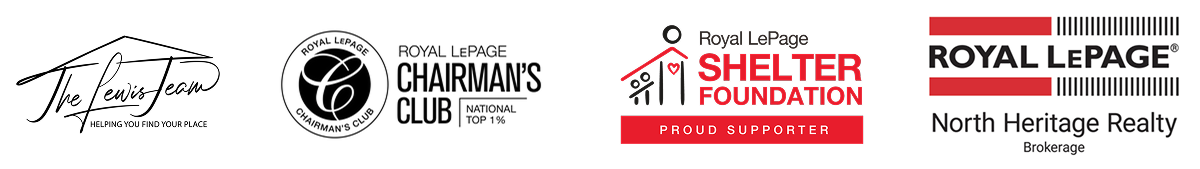 The Lewis Team, Royal LePage Chairman's Club, Shelter Foundation and Royal LePage North Heritage Realty logos
