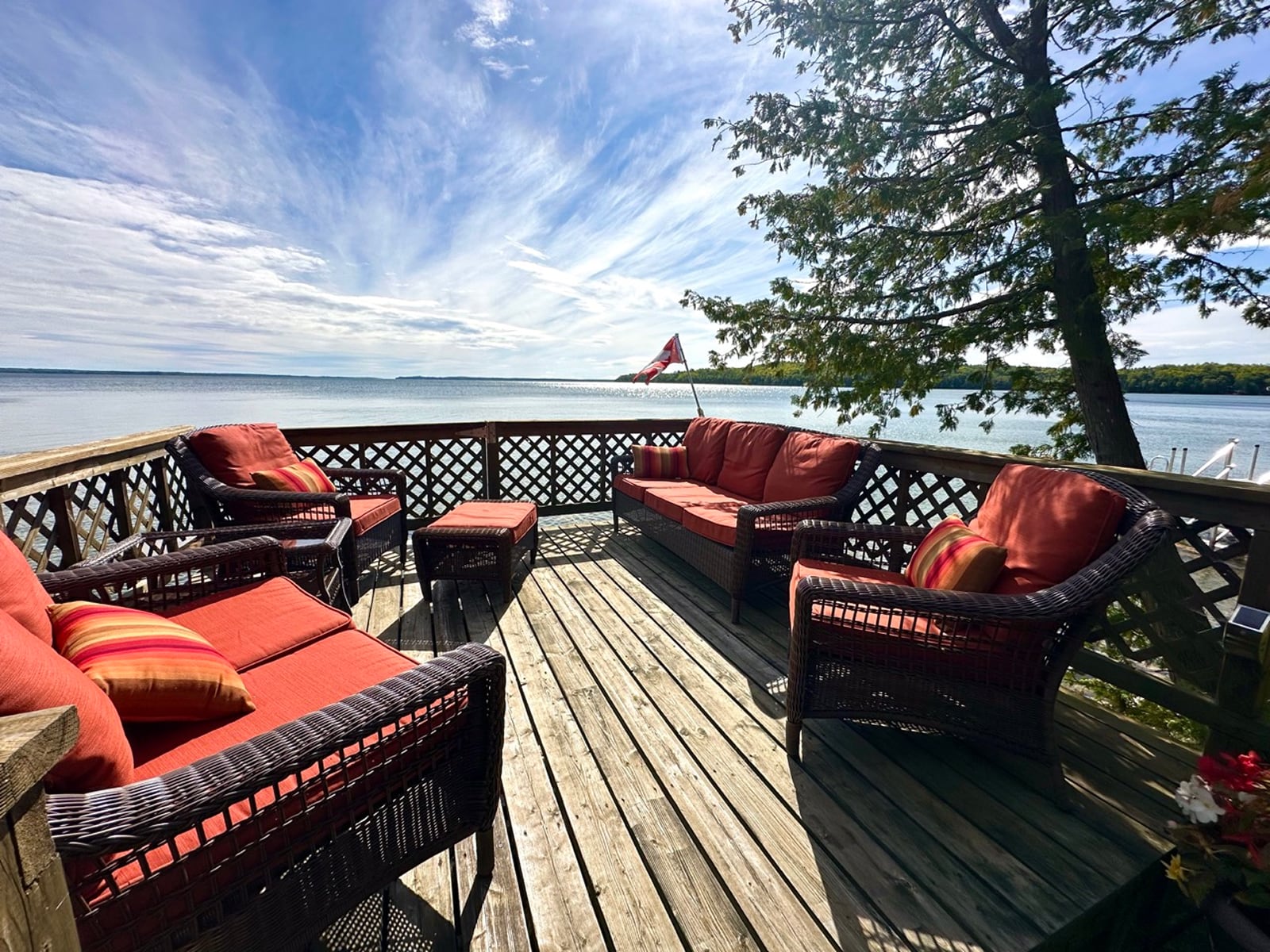 Lakeside entertainment deck on Lake Manitou, Manitoulin Island.