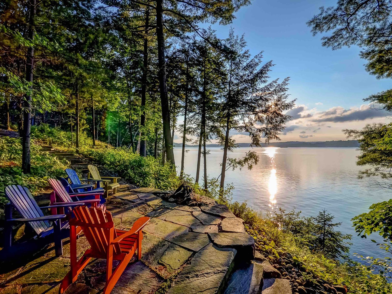 Beautiful morning waterfront view from a shoreline patio on Manitoulln Island.