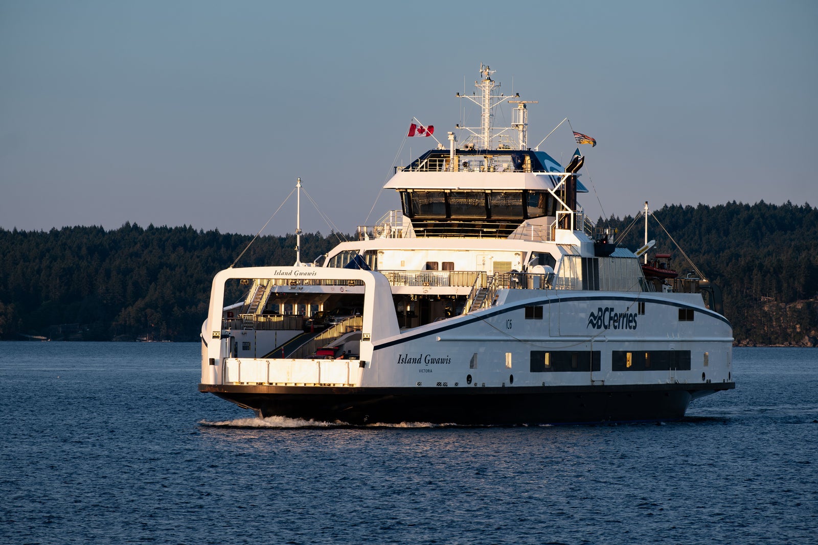 BC Ferries vessel travelling through coastal waters near Vancouver Island