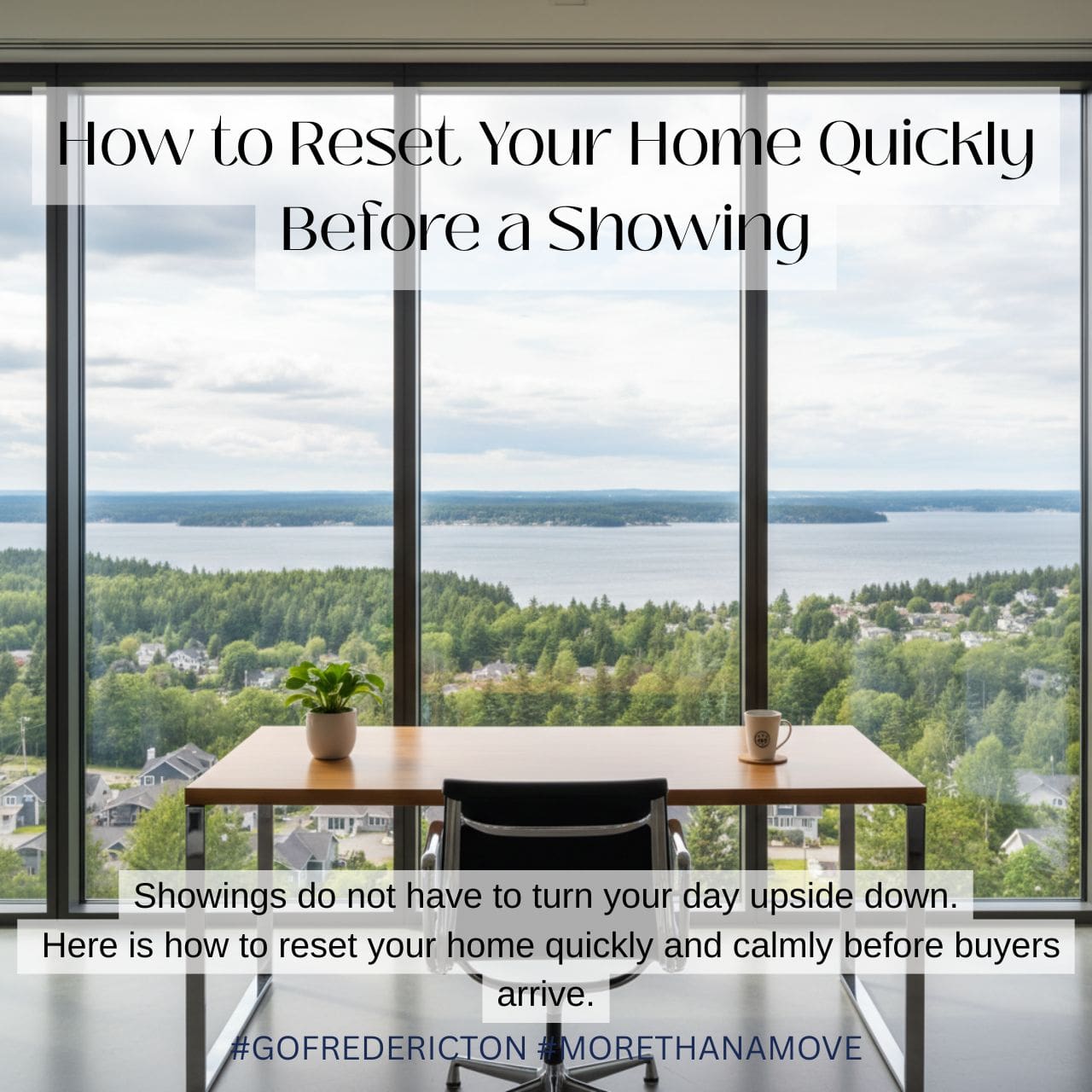 A bright and tidy Fredericton home interior prepared for a showing, representing a quick and calm reset before buyers arrive
