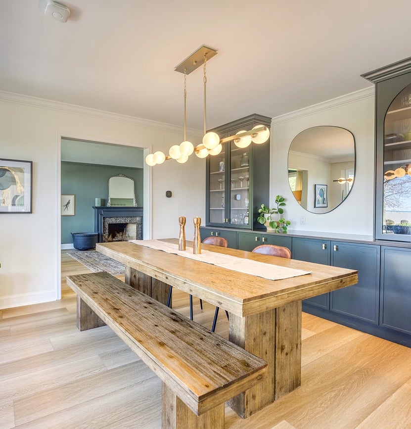 Dining room with wooden table and bench