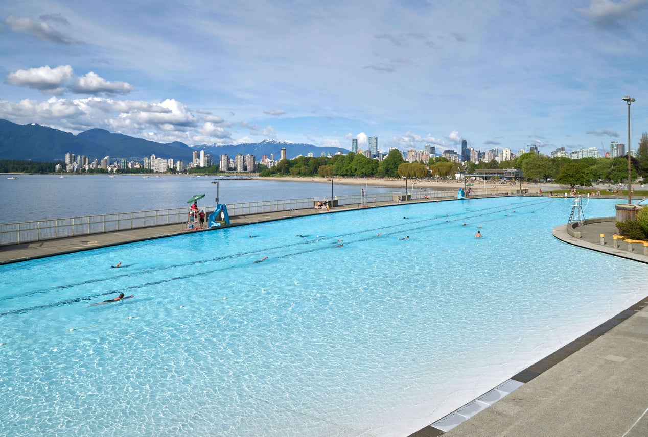 Stunning view of Kitsilano's outdoor pool and waterfront, highlighting prime Kitsilano real estate opportunities with the expertise of a Kitsilano realtor