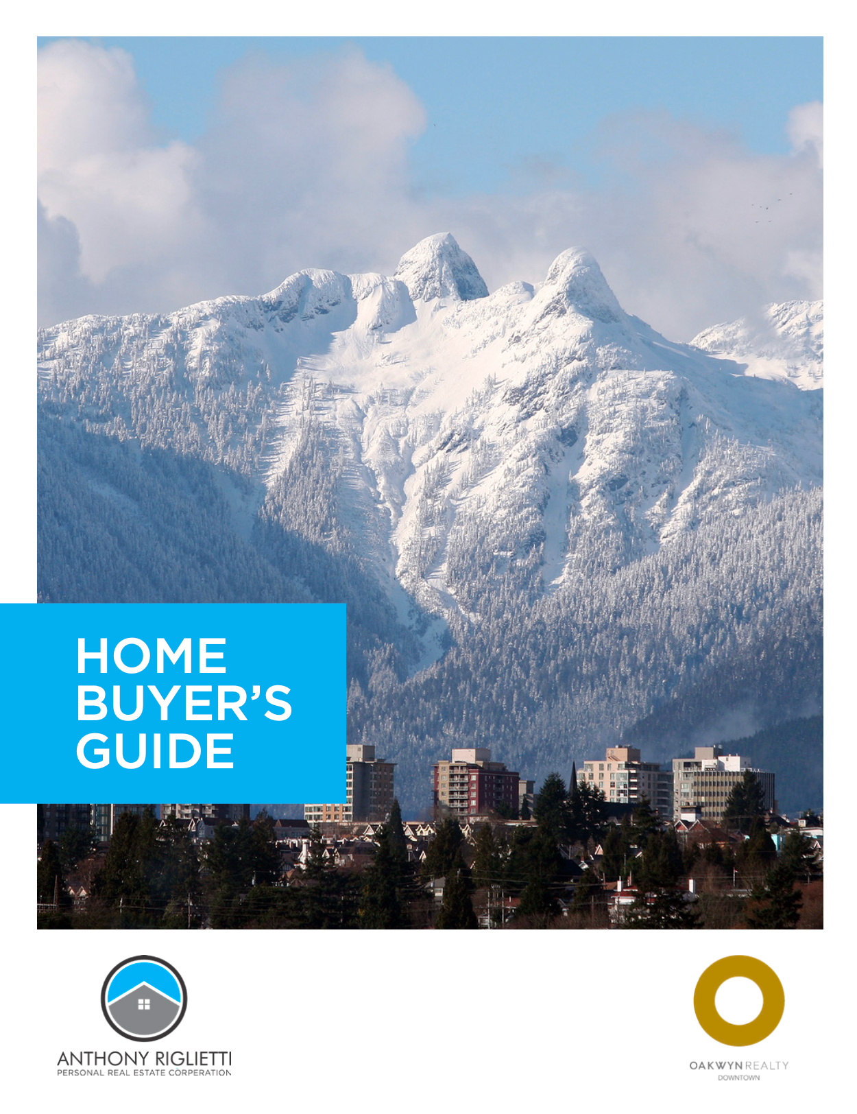 Cover of the Metro Vancouver Buyers Guide featuring a couple with a real estate agent outside a modern home, showcasing expertise in the home-buying process.