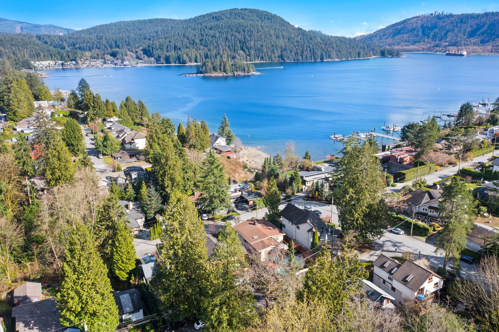 Deep Cove village and Indian Arm waterfront in North Vancouver