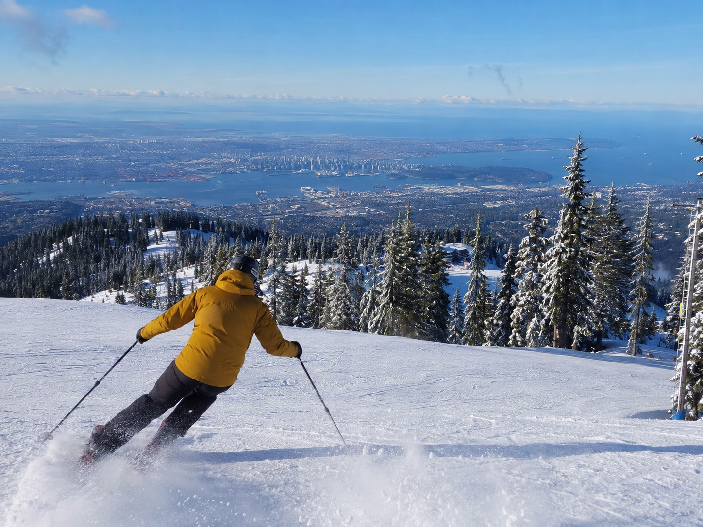 Skiing on Grouse Mountain above North Vancouver