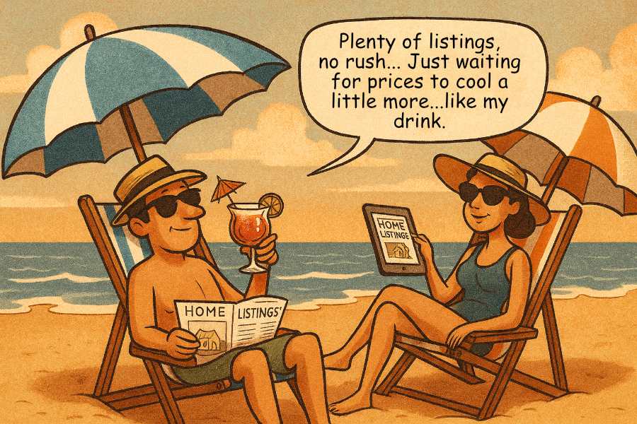 Couple relaxing on the beach while looking at real estate listings on thier iPads