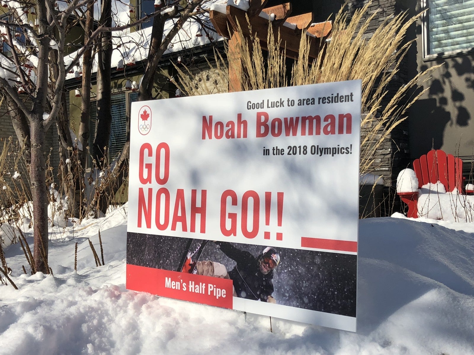 Sign in Hillhurst supporting Noah Bowman Canadian Olympian