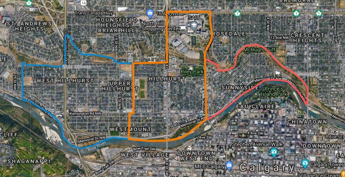 West Hillhurst, Hillhurst , Sunnyside Boundaries