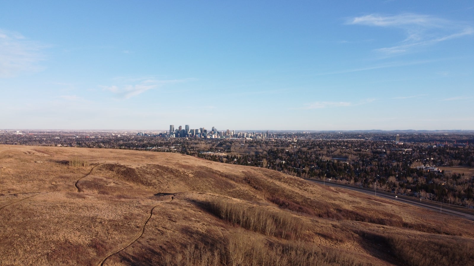 Nose Hill Park overlooking Triwood and Downtown Calgary