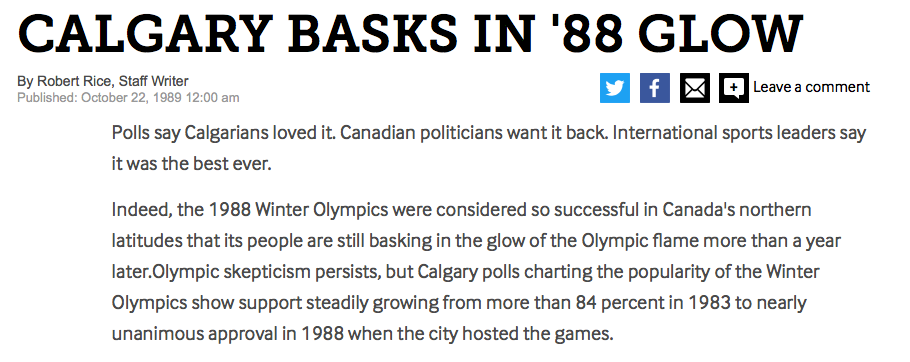 Calgary Olympic Newspaper Clipping 1989