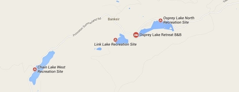 Campground Locations fro Chain Lake, Osprey Lake and Link Lake