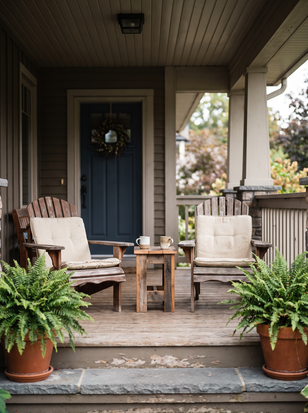 A welcoming front porch with two chairs