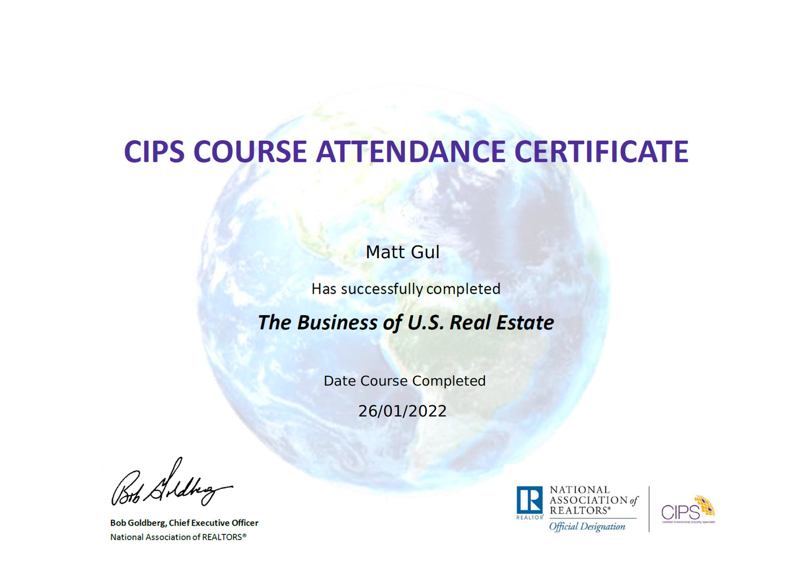 Matt Gul CIPS Designation Certified International Property