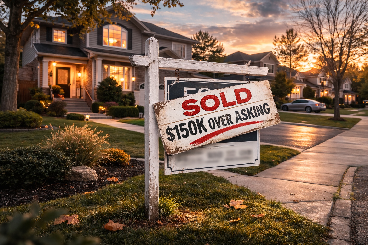Guelph Bidding War Market Reflection Real estate bidding wars era sold sign over asking in Guelph housing market
