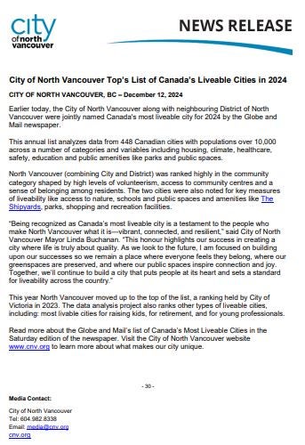 north vancouver press release