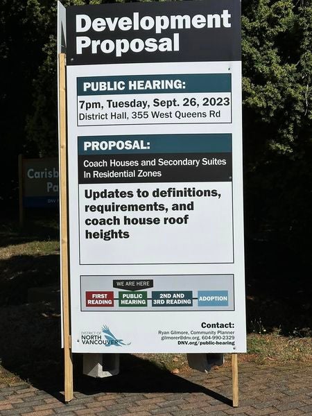 North Vancouver sign for Carriage Homes Development Proposal.