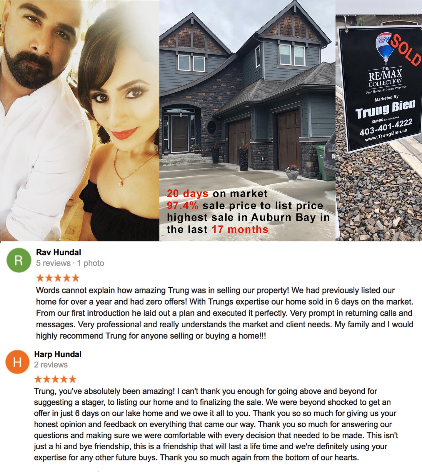 Trung Bien - Realtor Calgary - ReMax Real Estate Central -  Seller testimonial