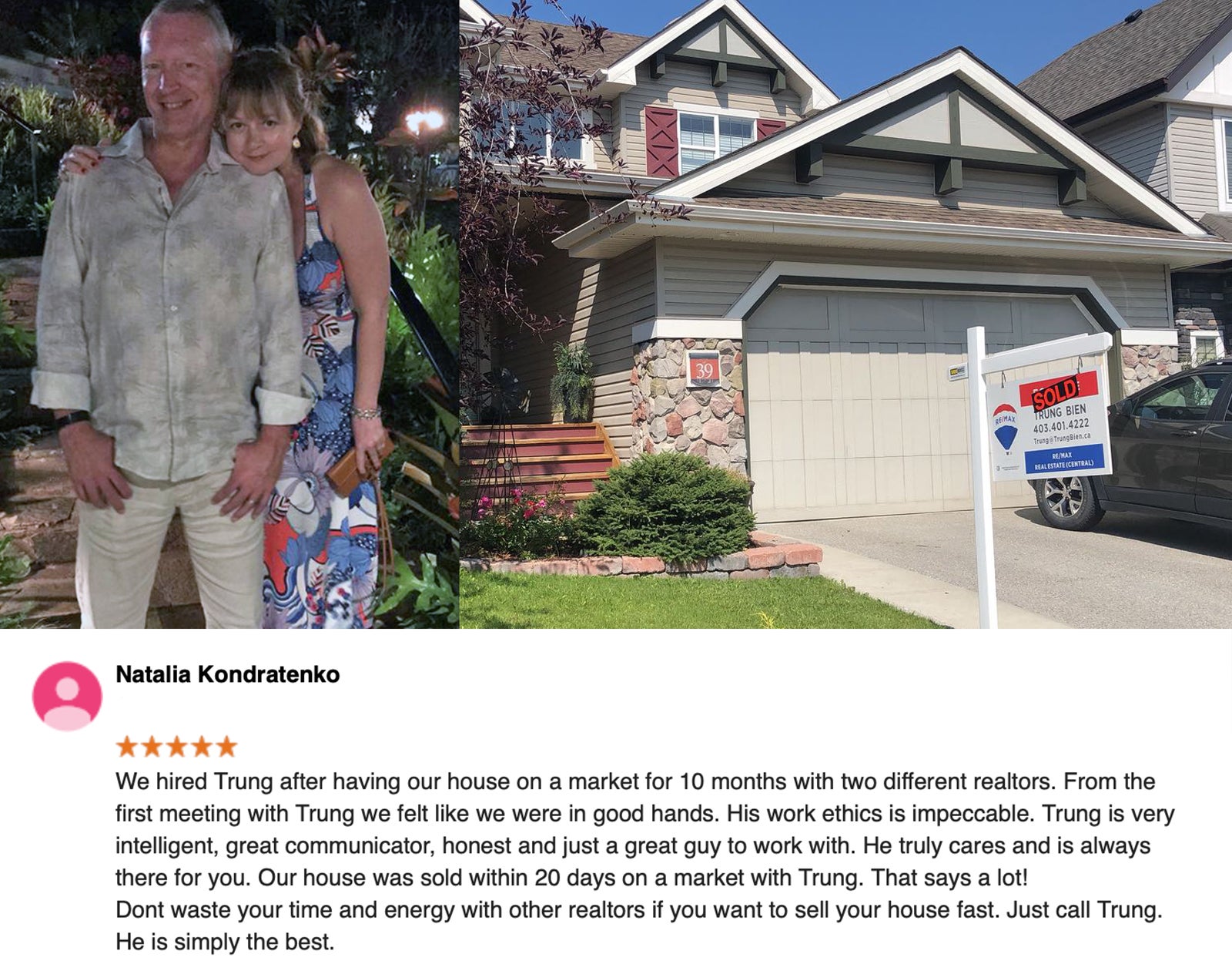 Trung Bien - Realtor Calgary - ReMax Real Estate Central -  downsizing testimonial