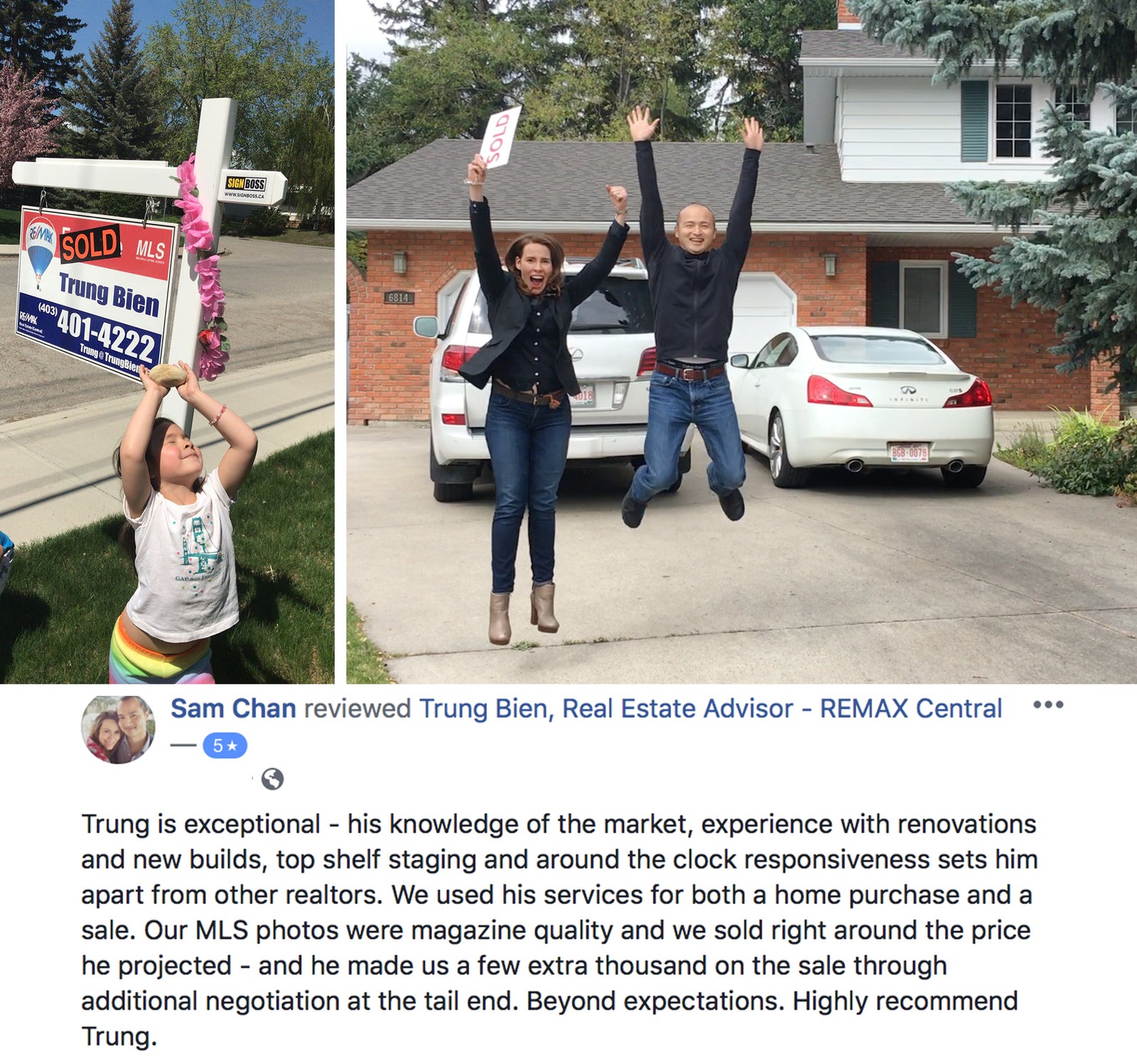 Trung Bien - Realtor Calgary - ReMax Real Estate Central -  Seller testimonial