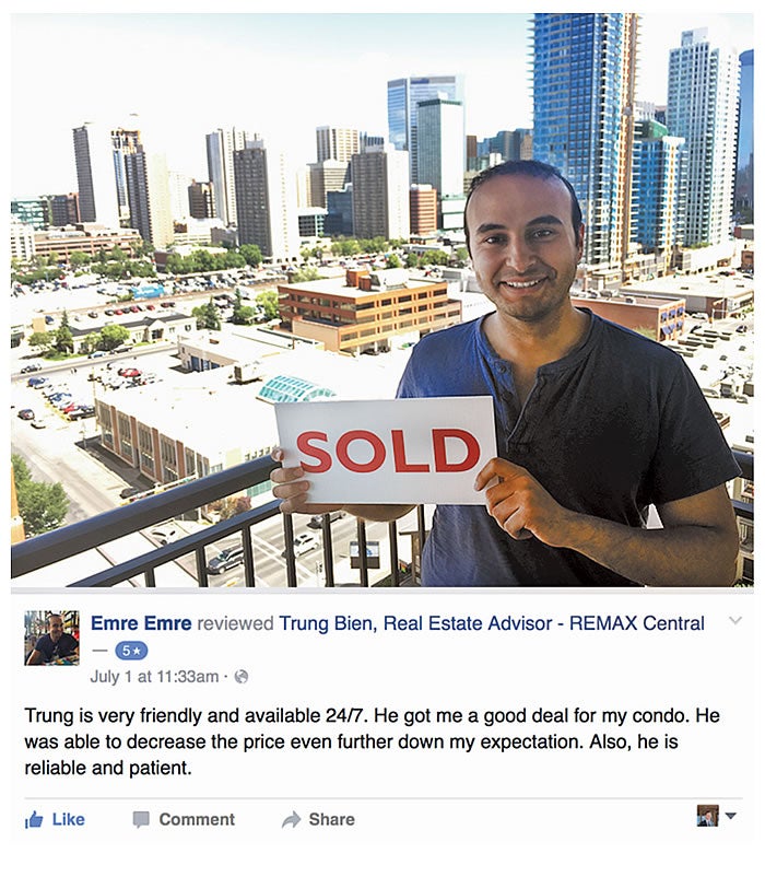 Trung Bien - Realtor Calgary - ReMax Real Estate Central -  Condominium testimonial