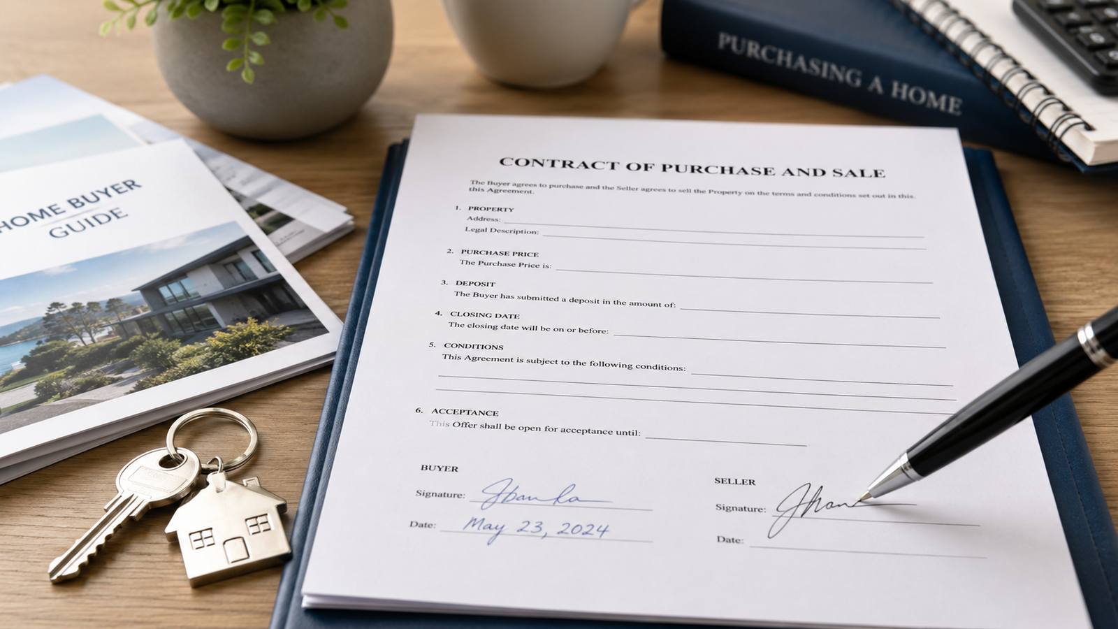BC Contract of Purchase and Sale with Realtor reviewing offer terms with buyers in Victoria
