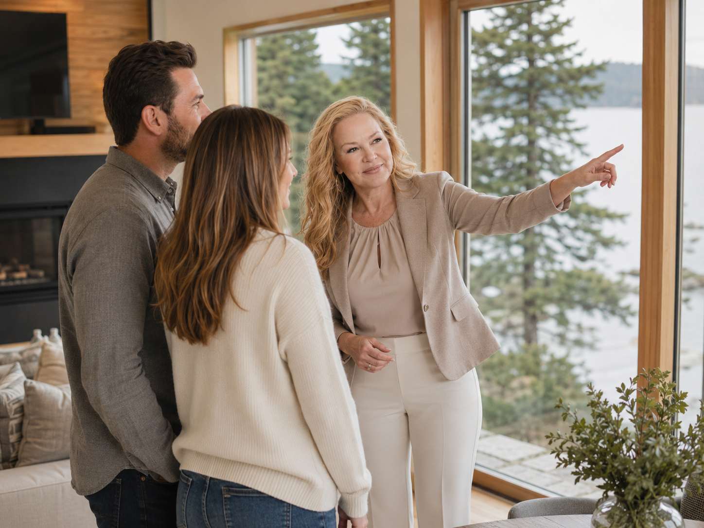 Janine Thomson Victoria BC Realtor showing ocean view homes to buyers