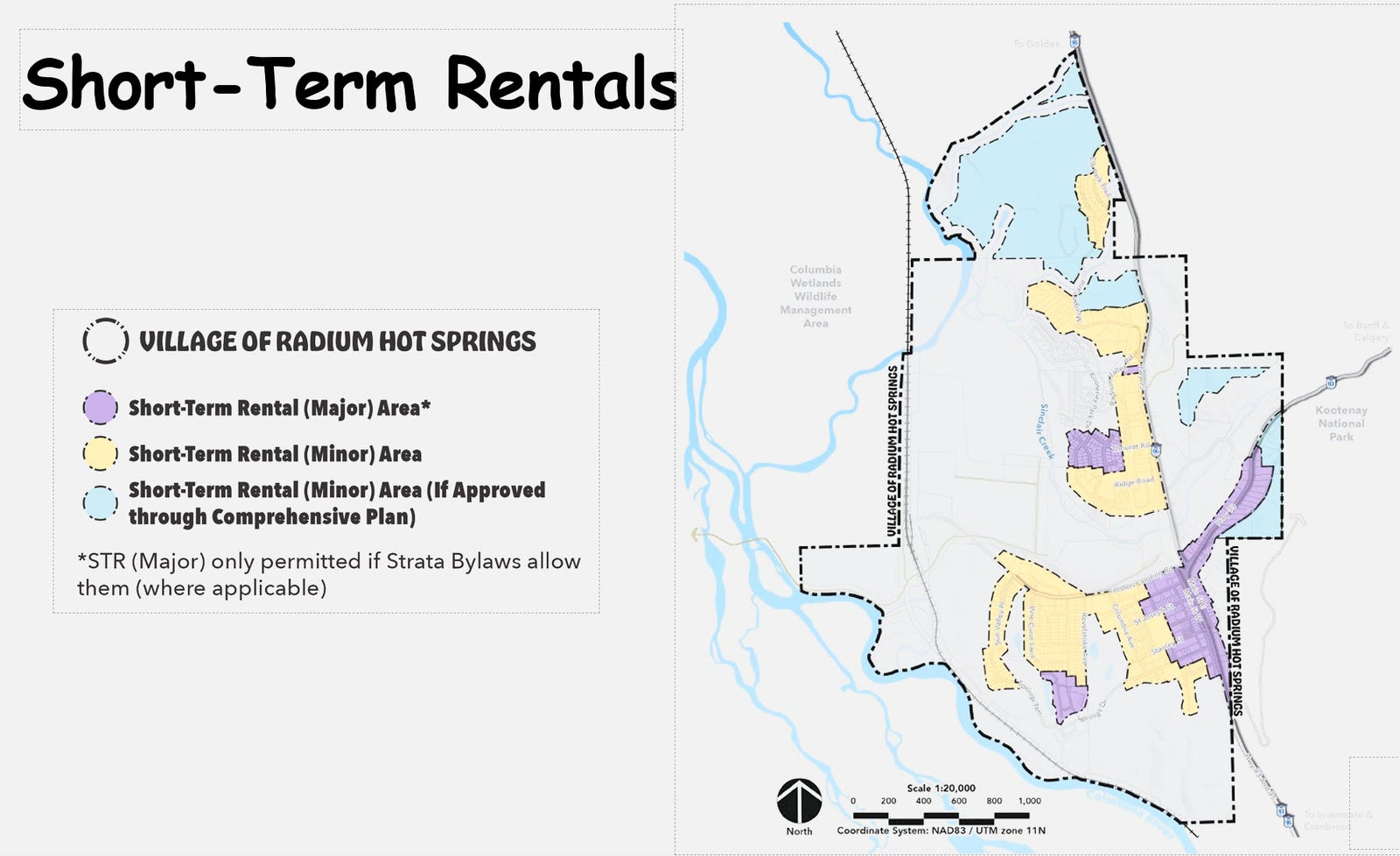Radium Hot Springs zoning map showing major and minor zones