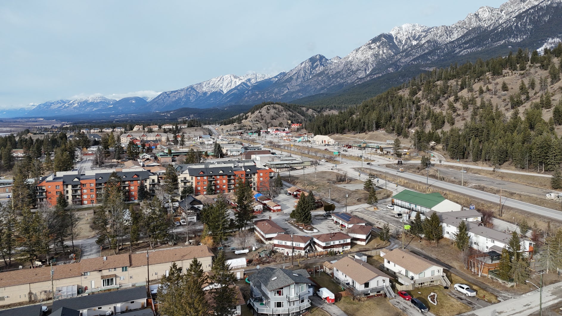 Downtown Radium Hot Springs with Columbia Valley mountains during Official Community Plan update