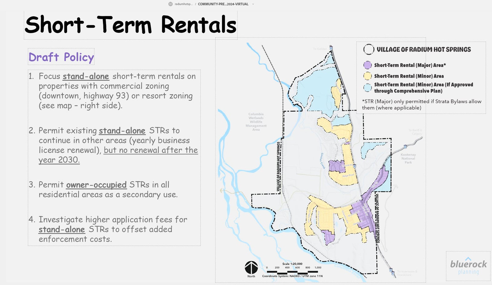 Radium Hot Springs zoning map showing Draft policy