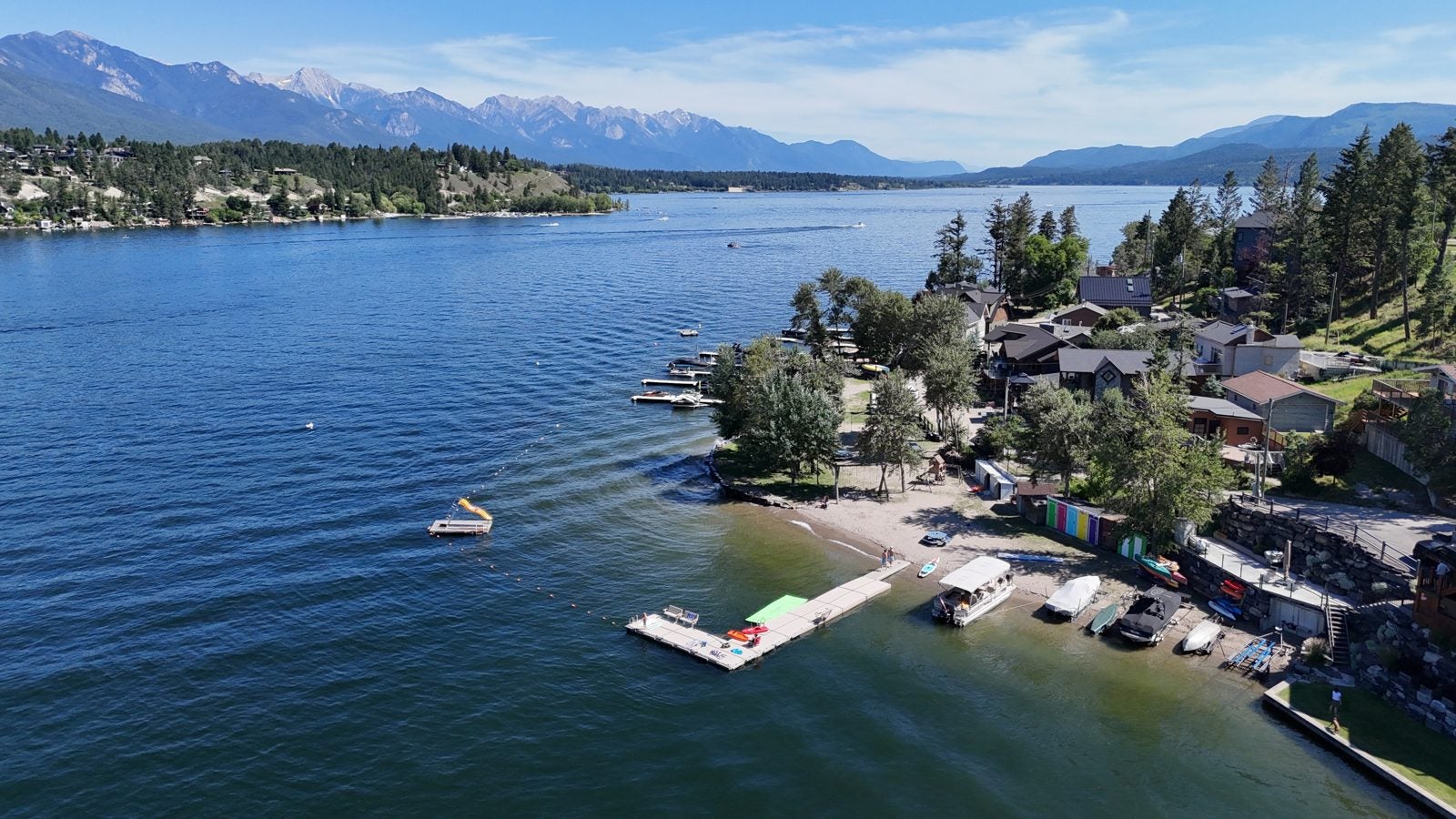 Aerial view of Invermere real estate on Lake Windermere in the Columbia Valley, BC