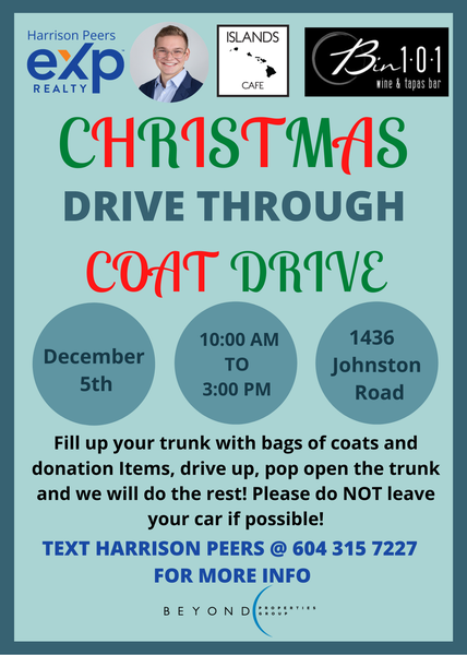 Christmas Coat Drive on Johnston Road in front of Bin101 with Islands Cafe Christmas Coat Drive on Johnston Road in front of Bin101 with Islands Cafe