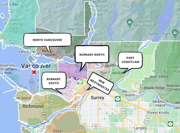 Greater Vancouver Map with top 5 hottest home sales