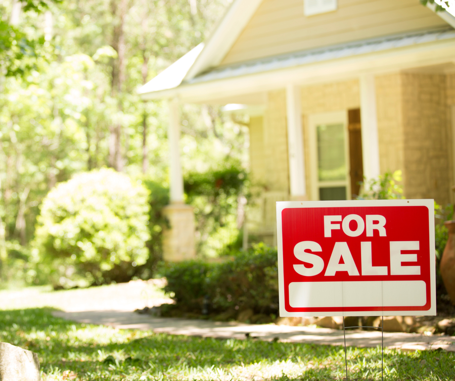 house with for sale sign on the lawn