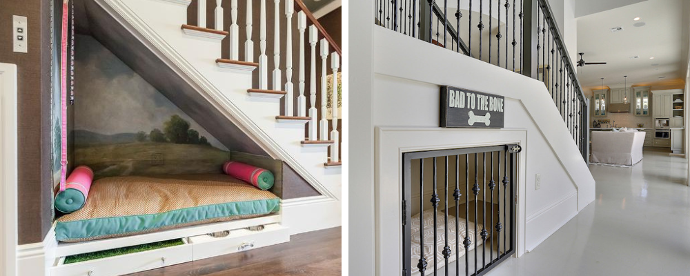 Dog bed under outlet the stairs